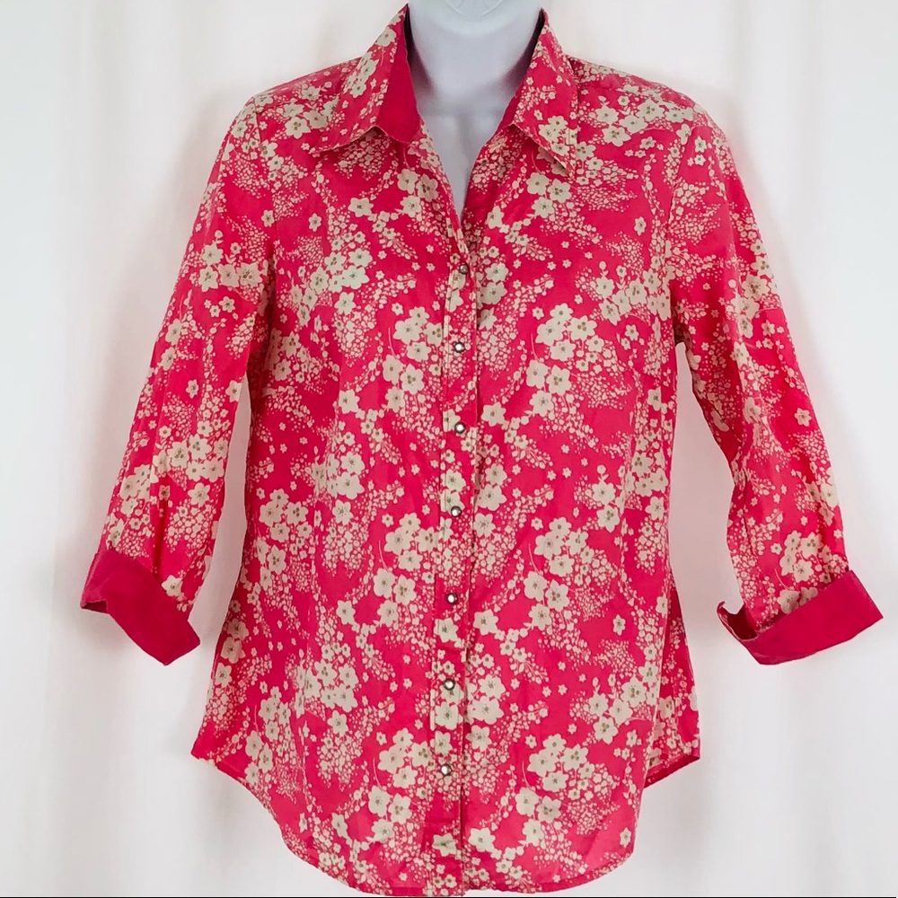 Columbia Cotton floral snap front collared shirt S
